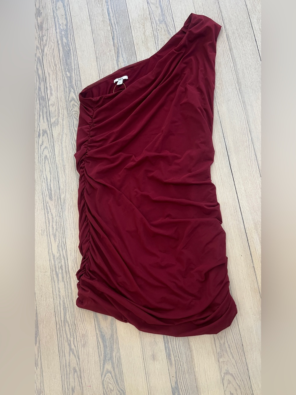 BAR III Women’s Burgundy One Shoulder Ruched Dress Size L